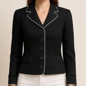 Stresa Mini Dot White Piping Crop Jacket Black White 6